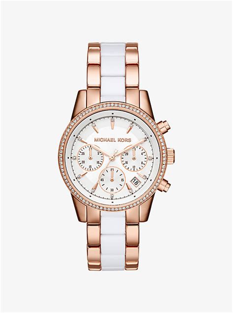 michael kors ritz pavé rose gold tone and acetate watch|Ritz Three.